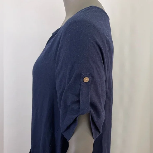 Minibee Dress Women M Navy Blue Linen Cotton Midi Lagenlook Boho Oversized - Picture 5 of 12